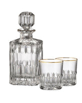 DAISY LINE GOUD HANDGESNEDEN WHISKY SET (1 KARAF + 2 GLAZEN)
