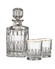DAISY LINE GOUD HANDGESNEDEN WHISKY SET (1 KARAF + 2 GLAZEN)