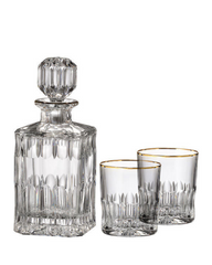 DAISY LINE GOUD HANDGESNEDEN WHISKY SET (1 KARAF + 2 GLAZEN)